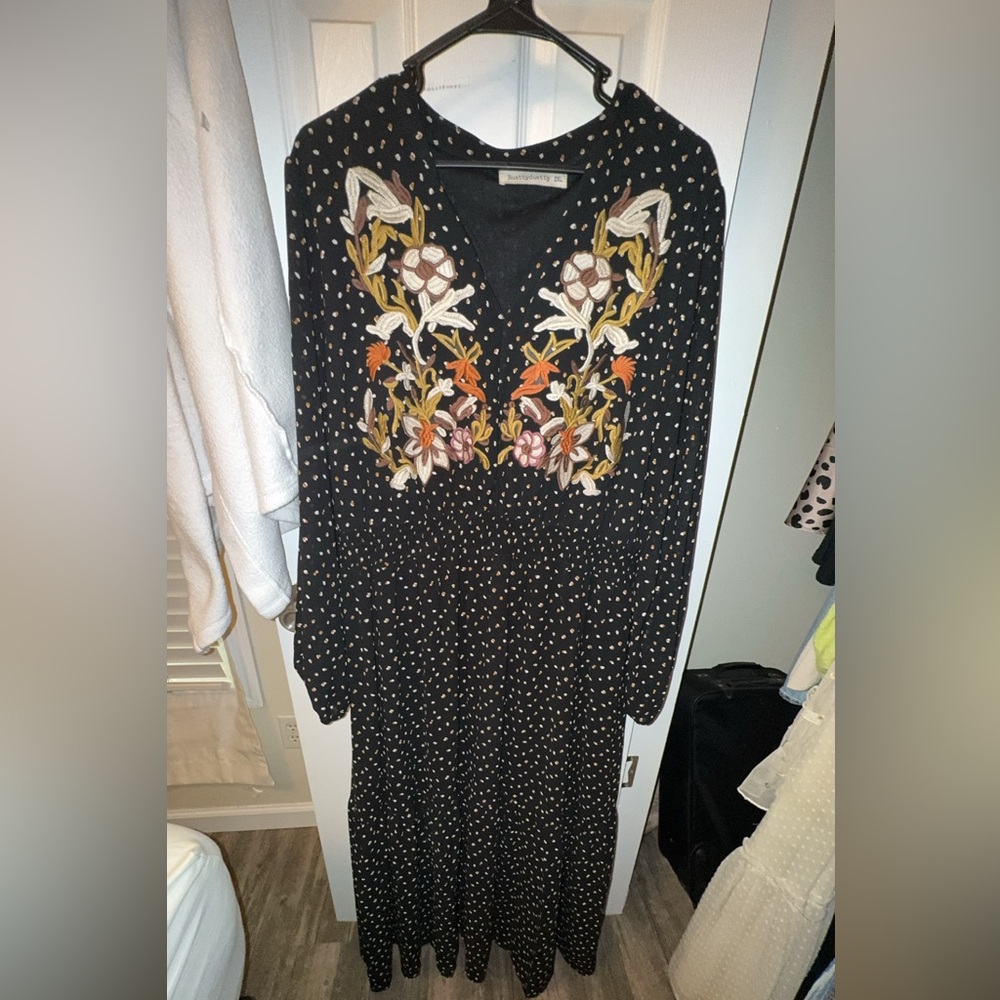 Floral Embroidered Black Dress